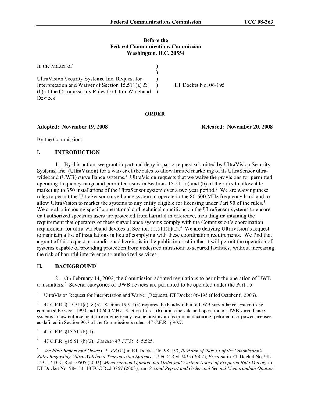 Federal Communications Commission FCC 08-263