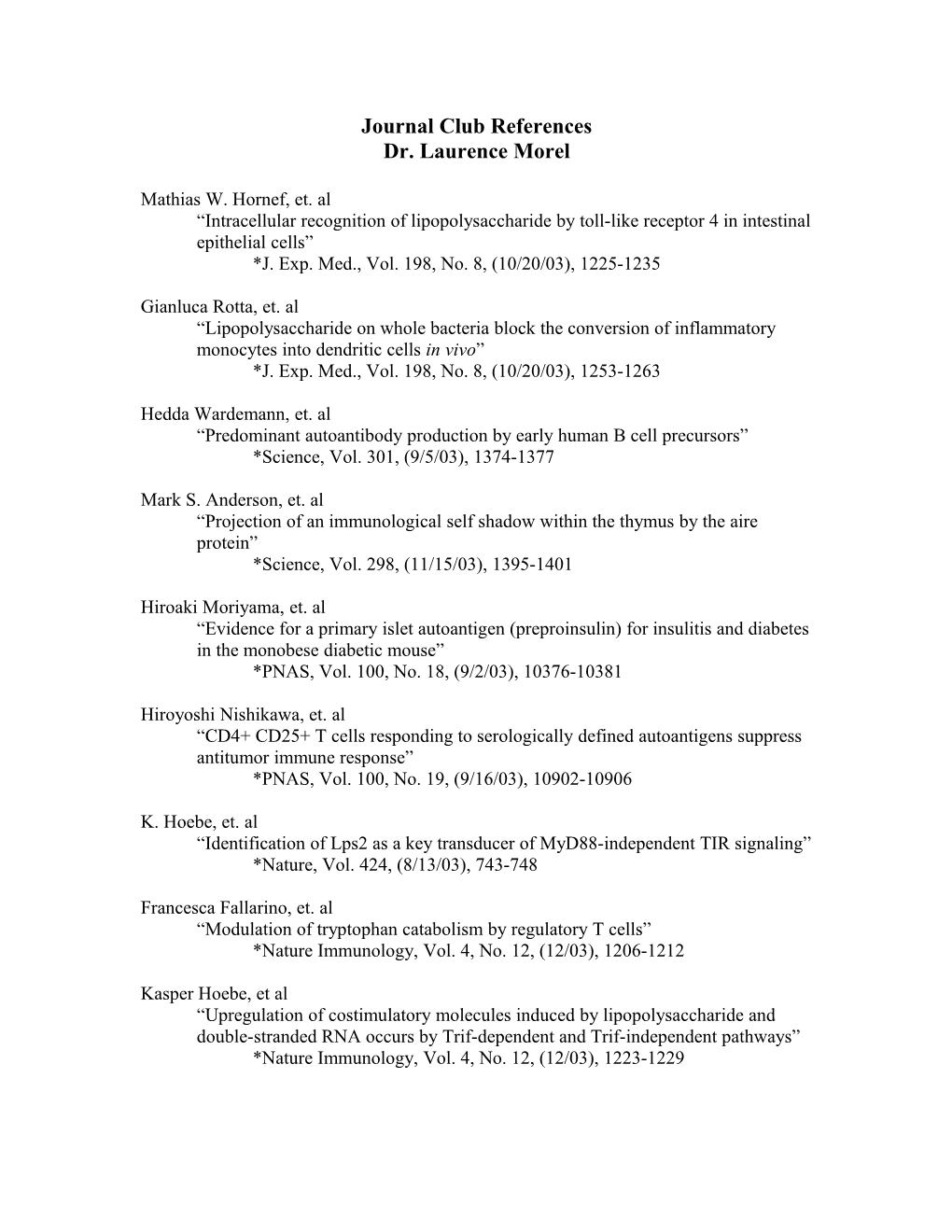 Journal Club References