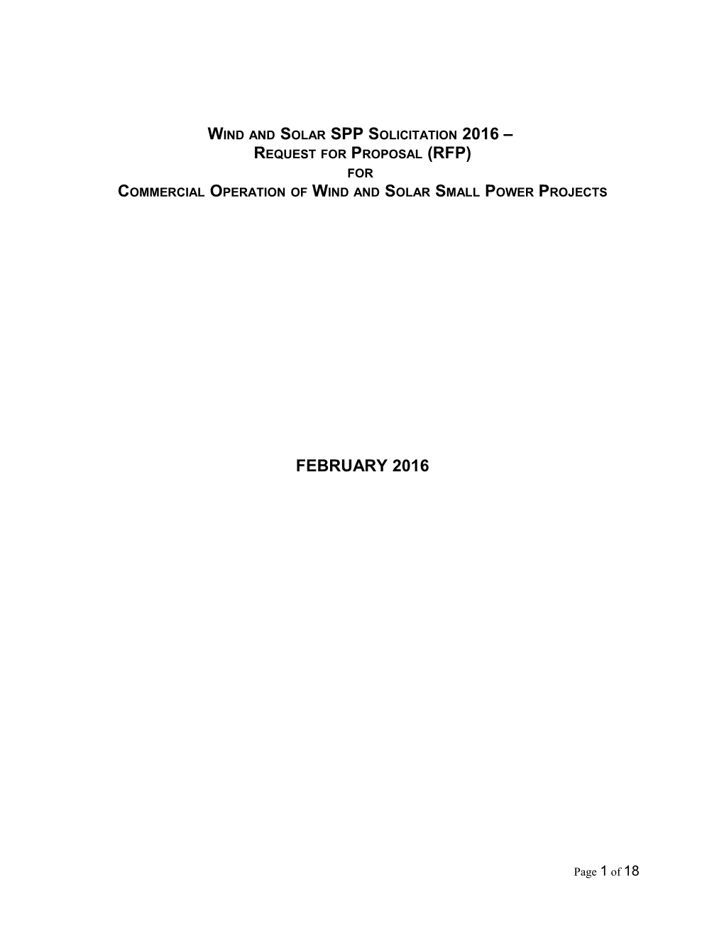 Wind and Solar SPP Solicitation 2016