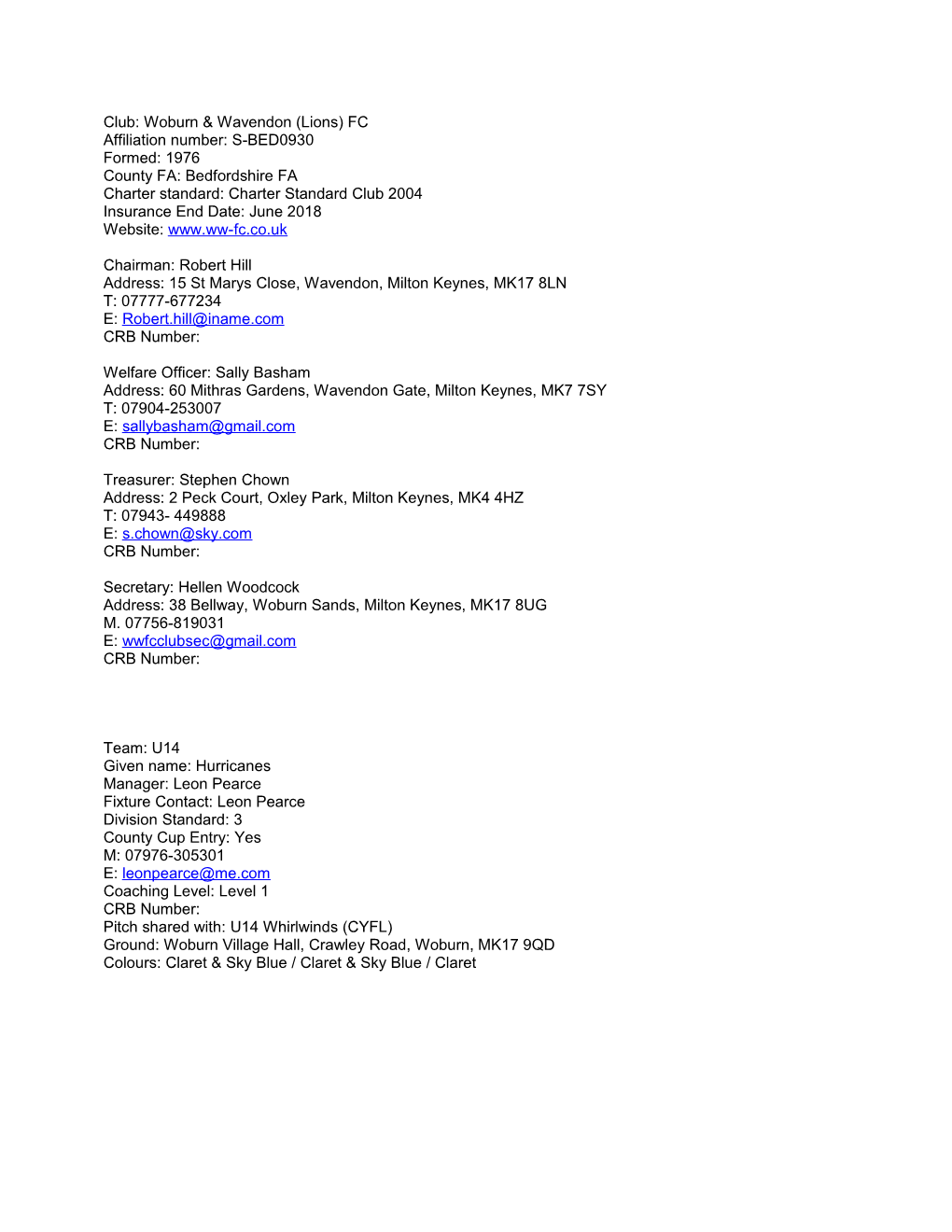 Club: Woburn & Wavendon (Lions) FC