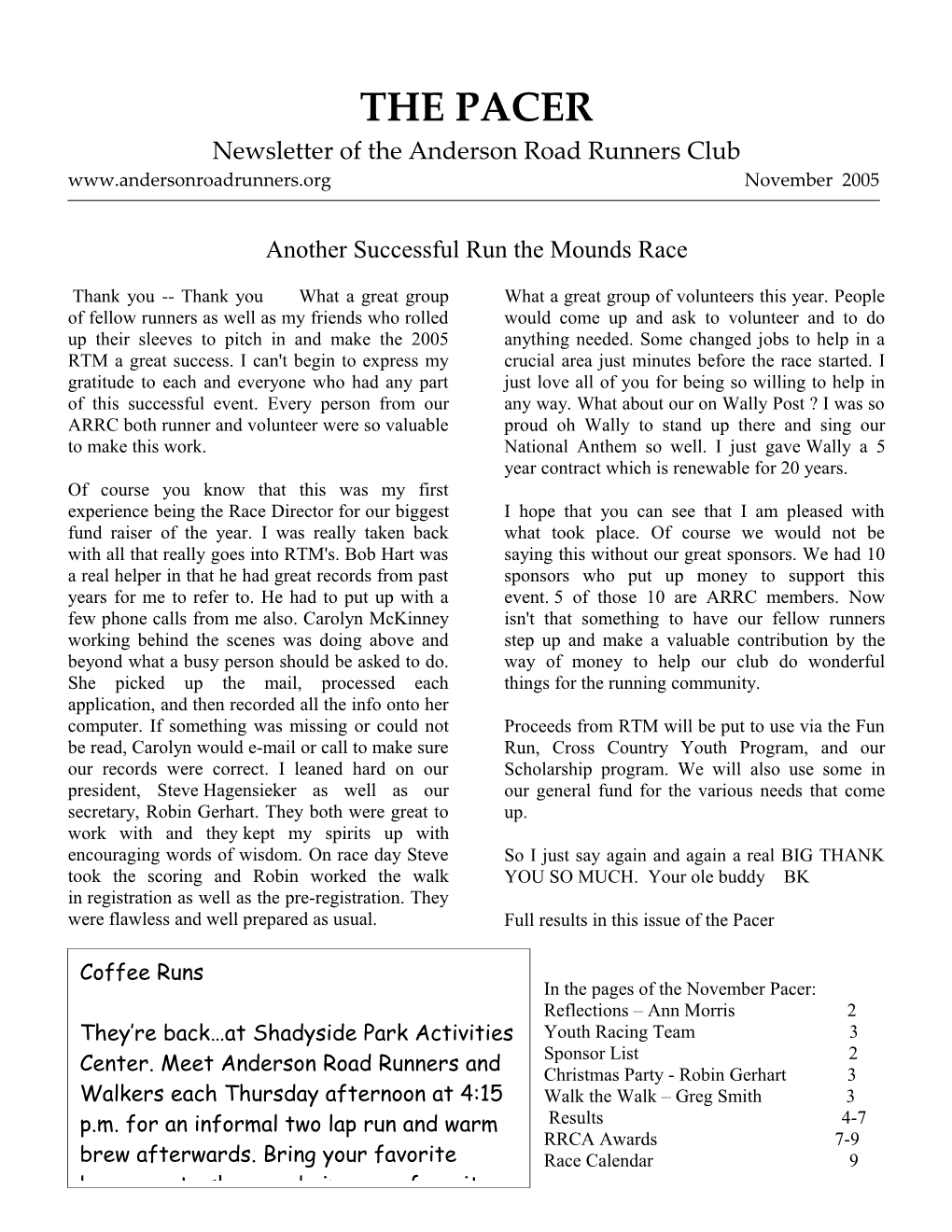 Newsletter of the Anderson Road Runners Club s1