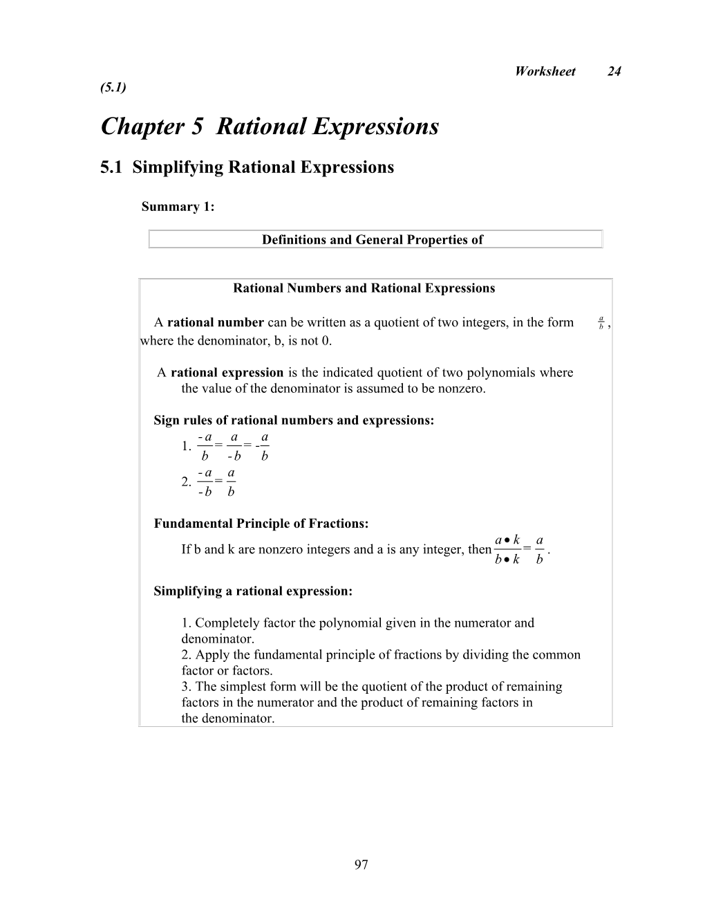 Chapter 5 Rational Expressions