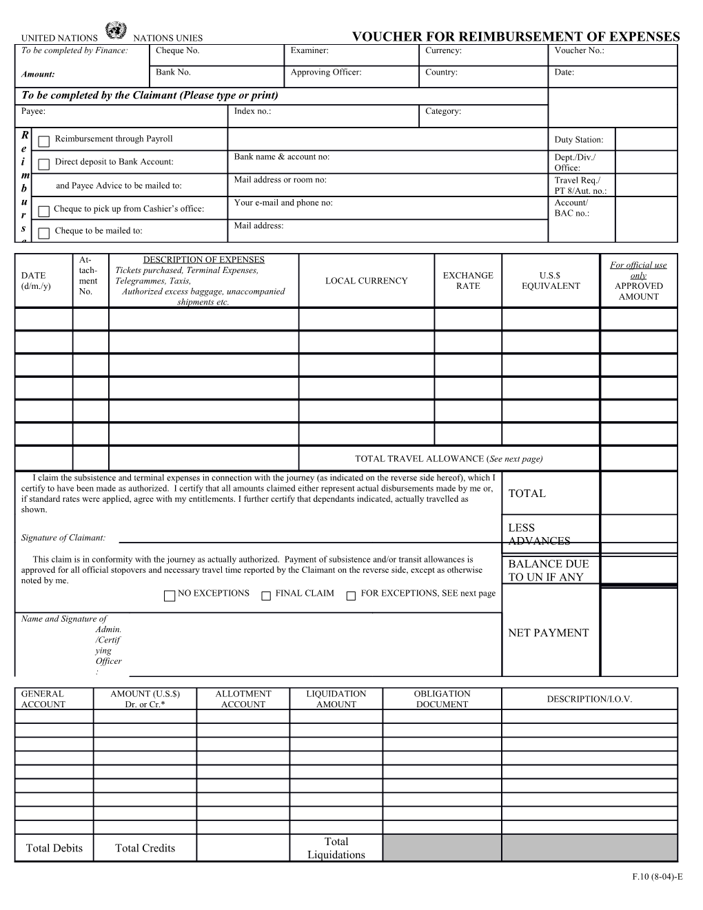 Voucher for Reimbursement of Expense