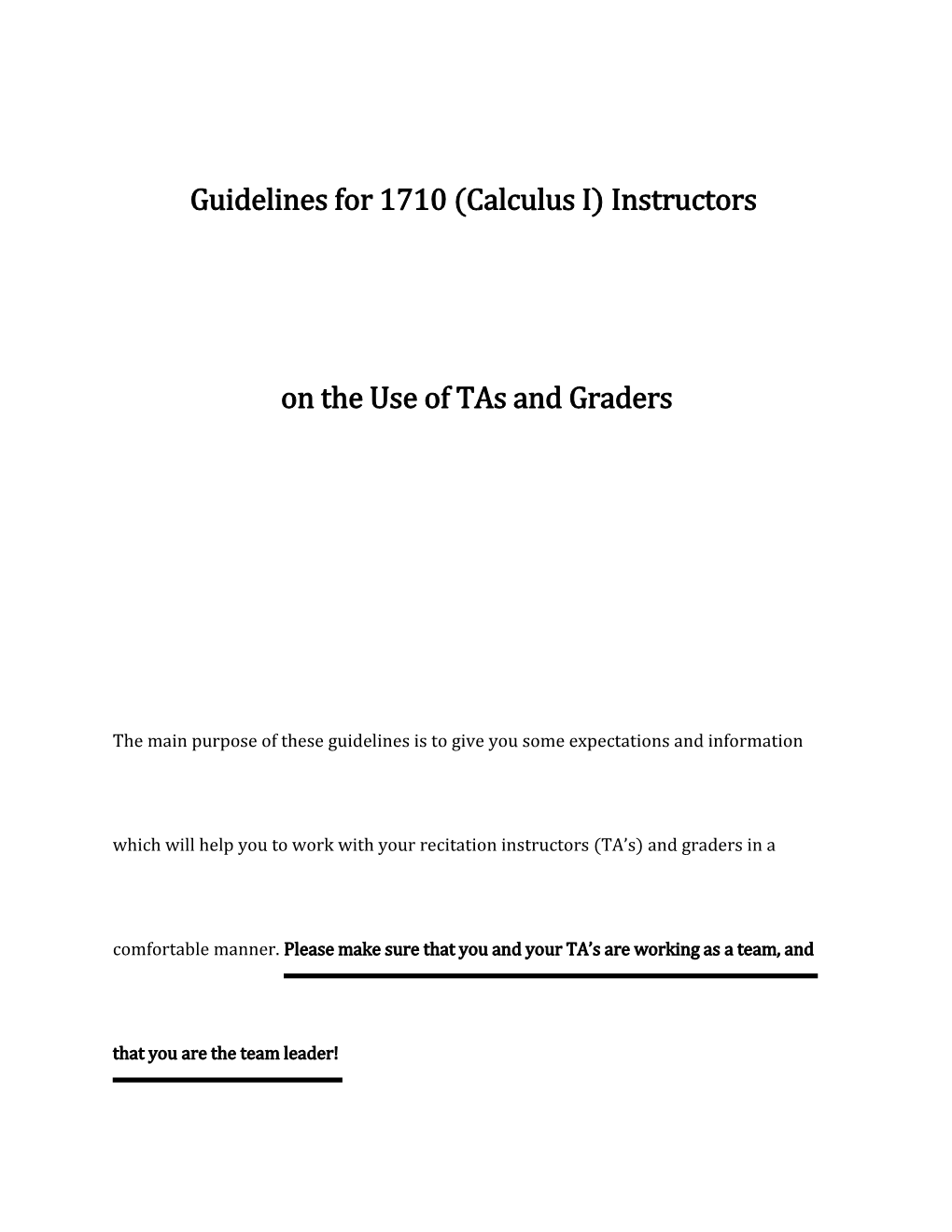 Guidelines for 1710 (Calculus I) Instructors