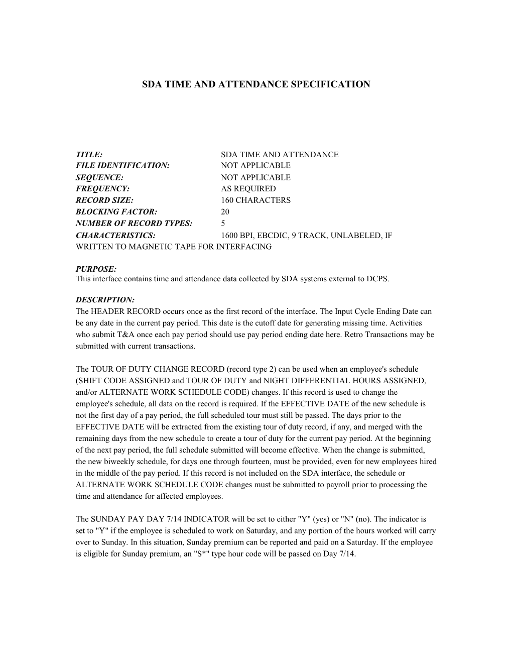 Sda Time and Attendance Specification