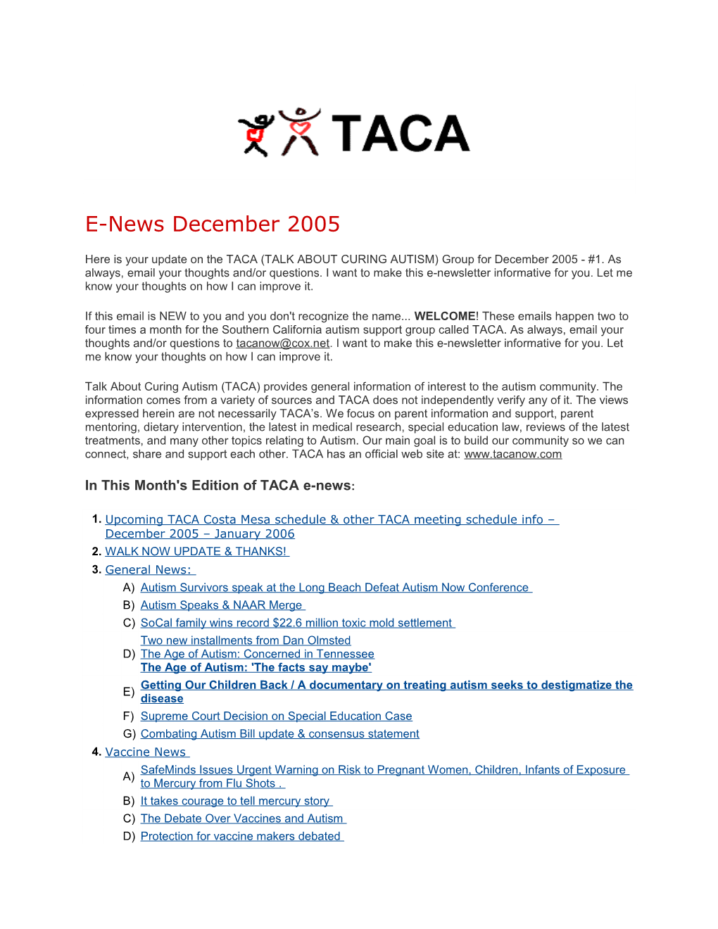 In This Month's Edition of TACA E-News s3