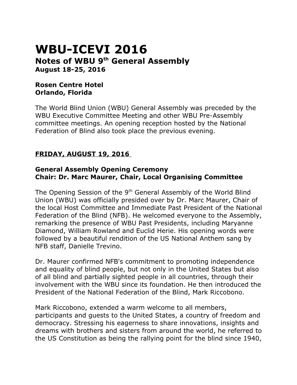 WBU-ICEVI General Assemblies