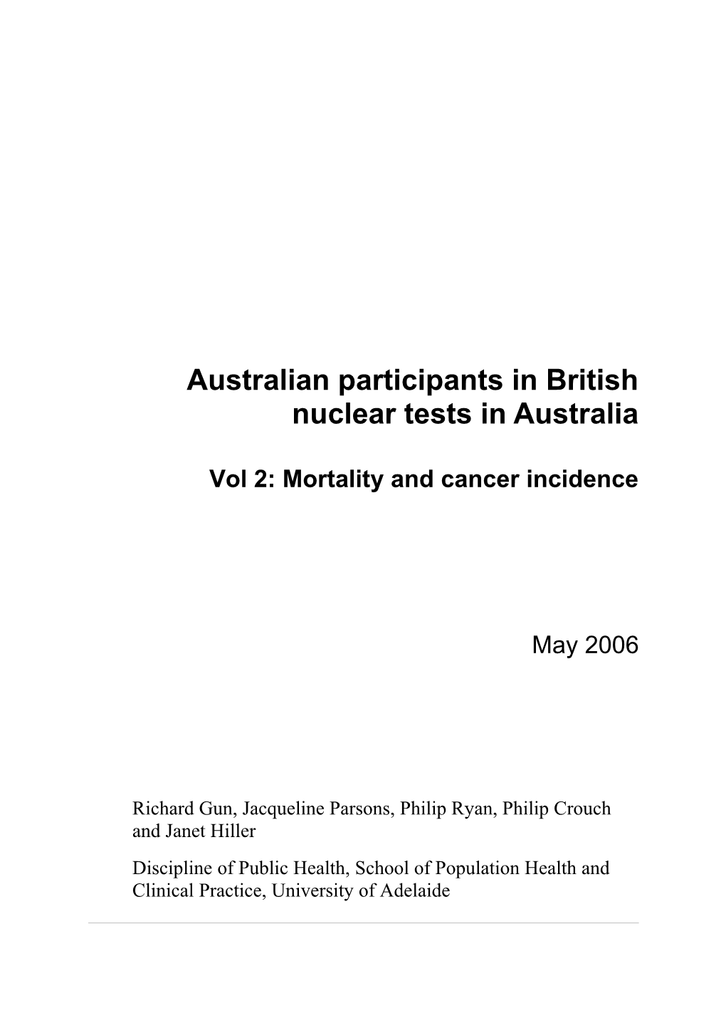 Australian Participants in British Nuclear Tests in Australia