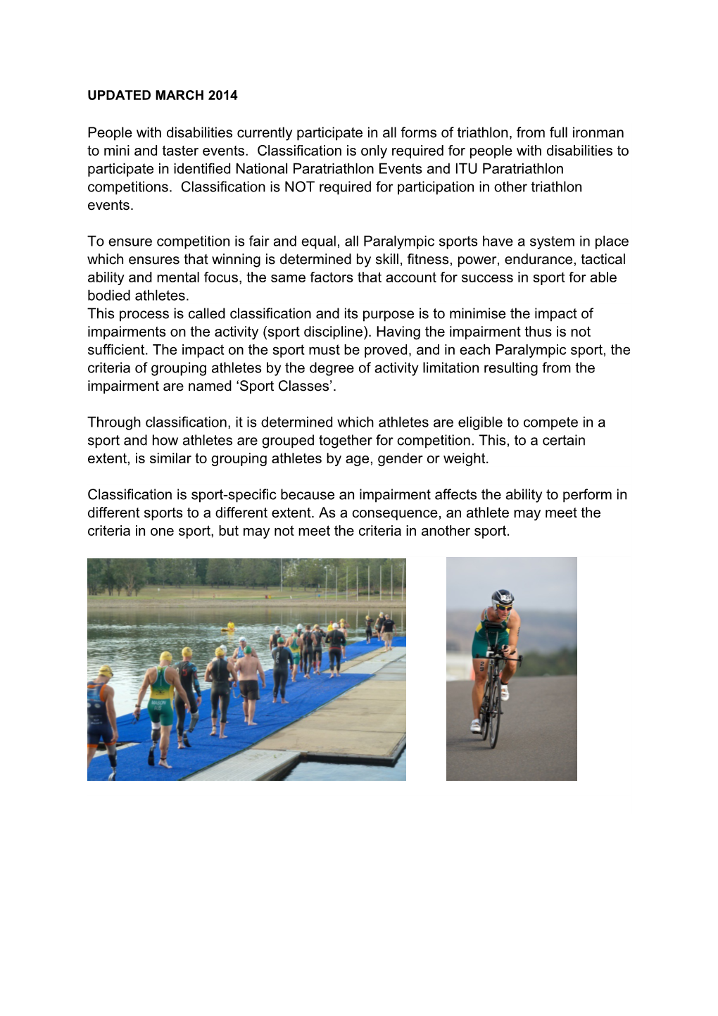 Paratriathlon Sport Classes (Categories)