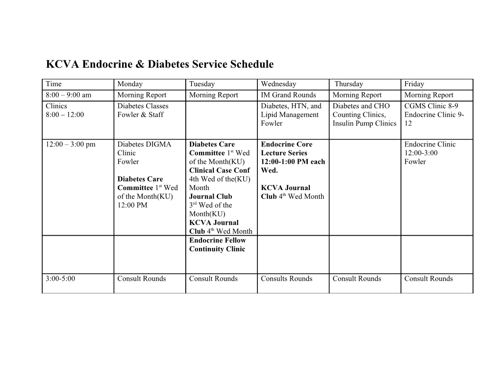 KU Endocrine Consult Service Schedule