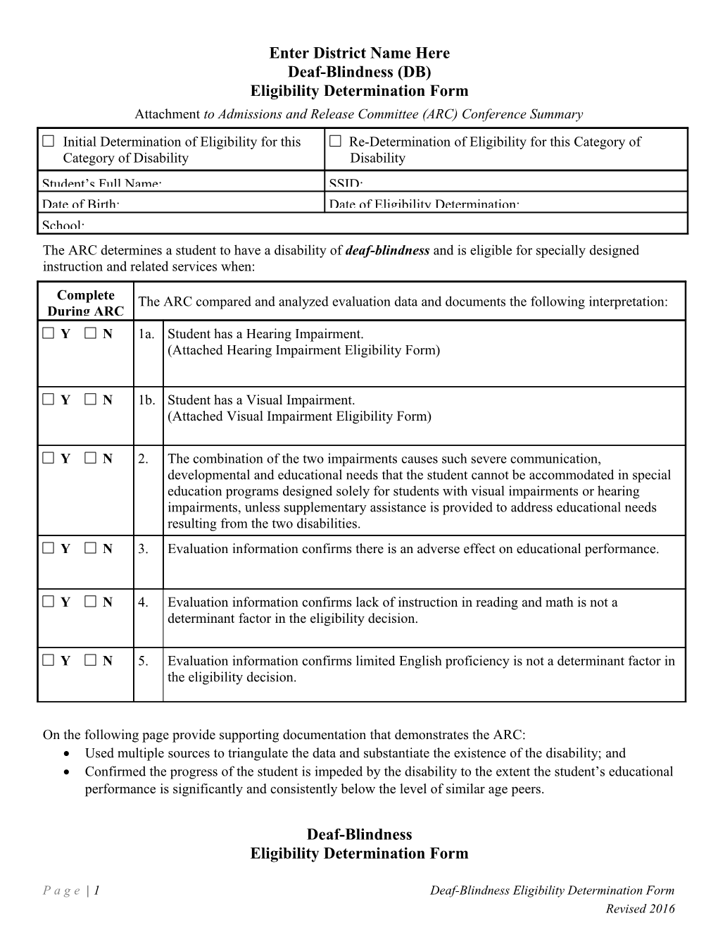 Deaf-Blindness Eligibility Determination Form