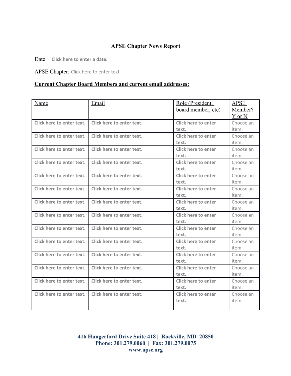 Current Chapter Board Members and Current Email Addresses