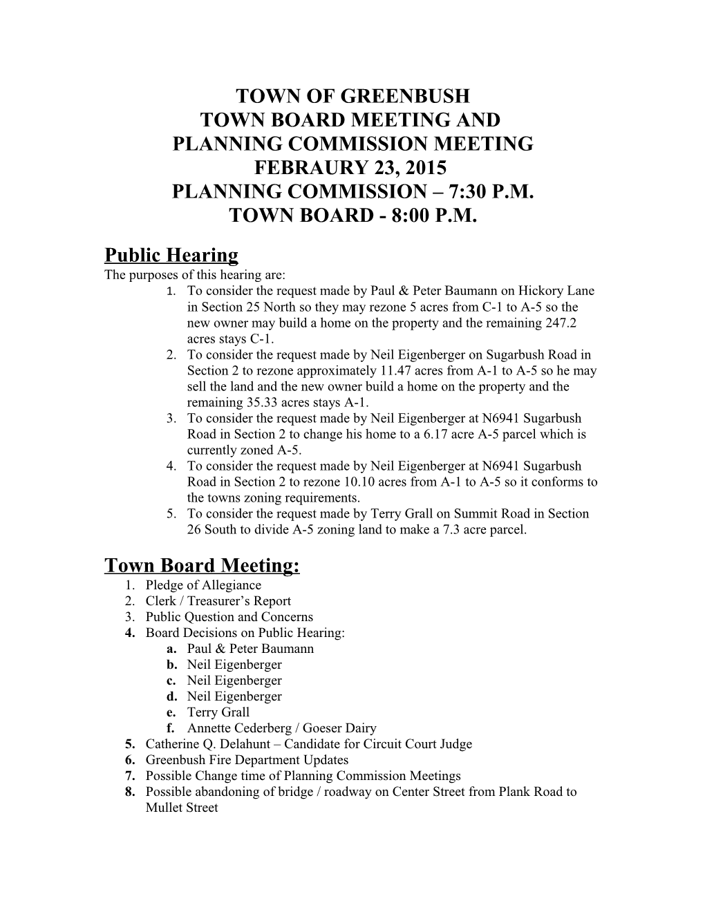 Town Board Meeting And