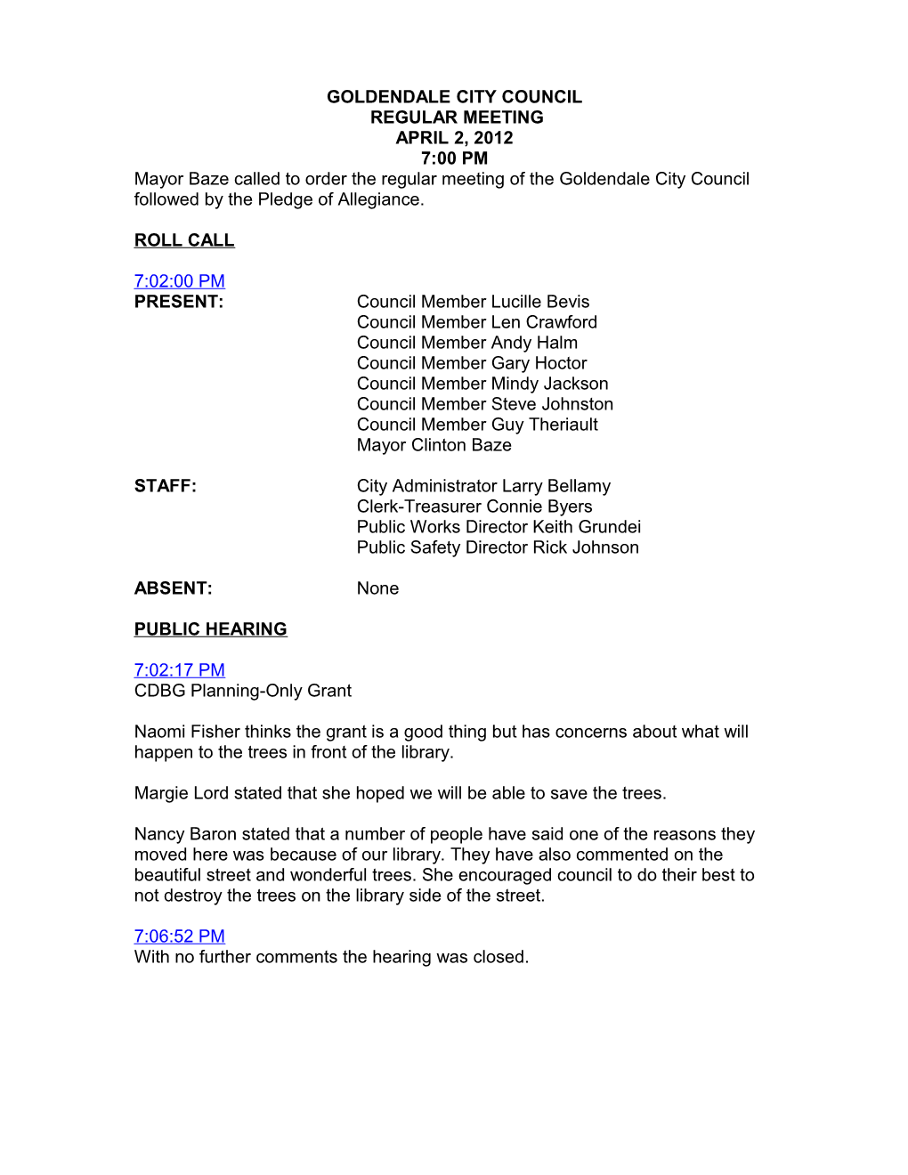 Goldendale City Council Regular Meeting