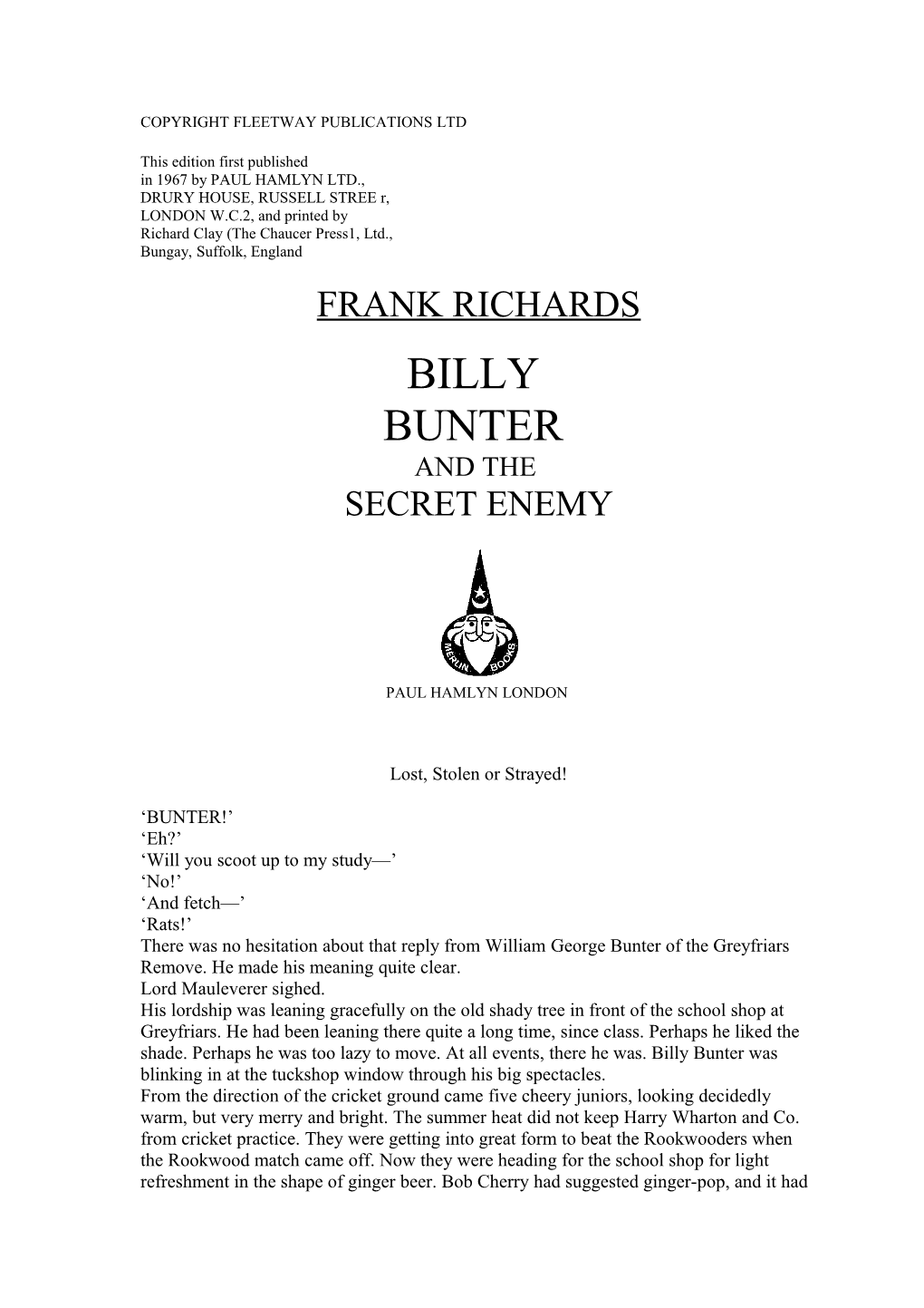 Billy Bunter and the Secret Enemy