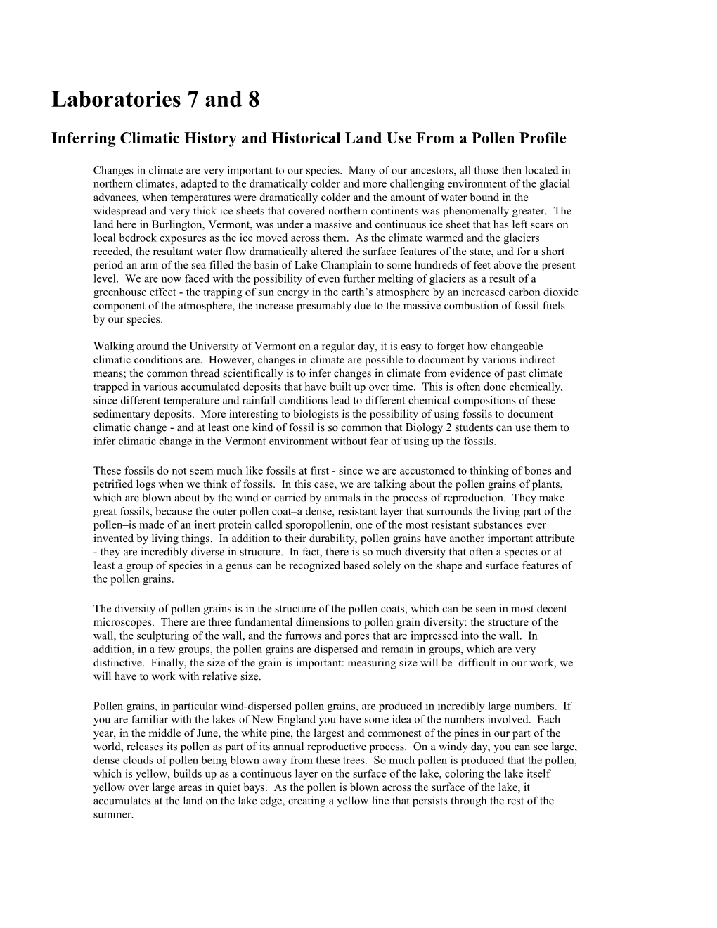 Inferring Climatic History and Historical Land Use from a Pollen Profile