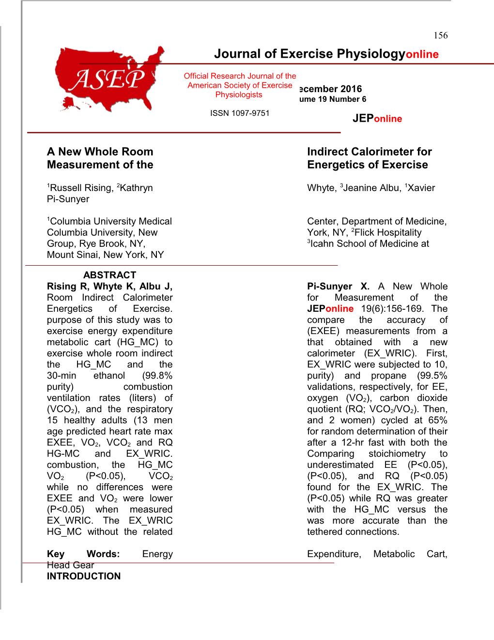 A New Whole Room Indirect Calorimeter for Measurement of the Energetics of Exercise