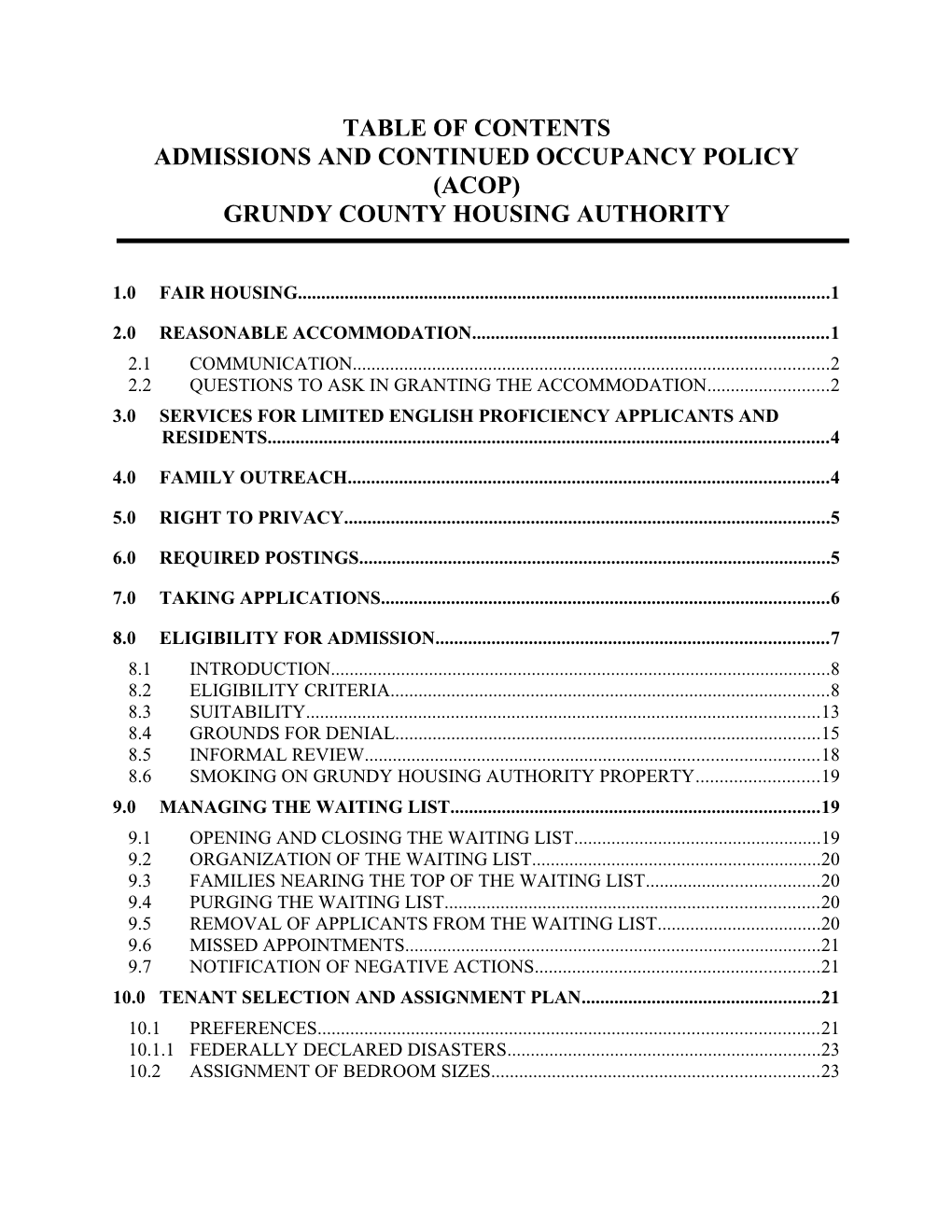 XYZ Housing Authority Maintenance Policy