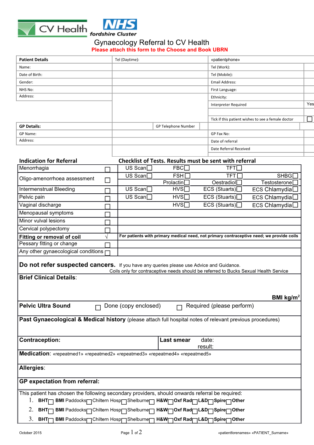 Please Attach This Form to the Choose and Book UBRN