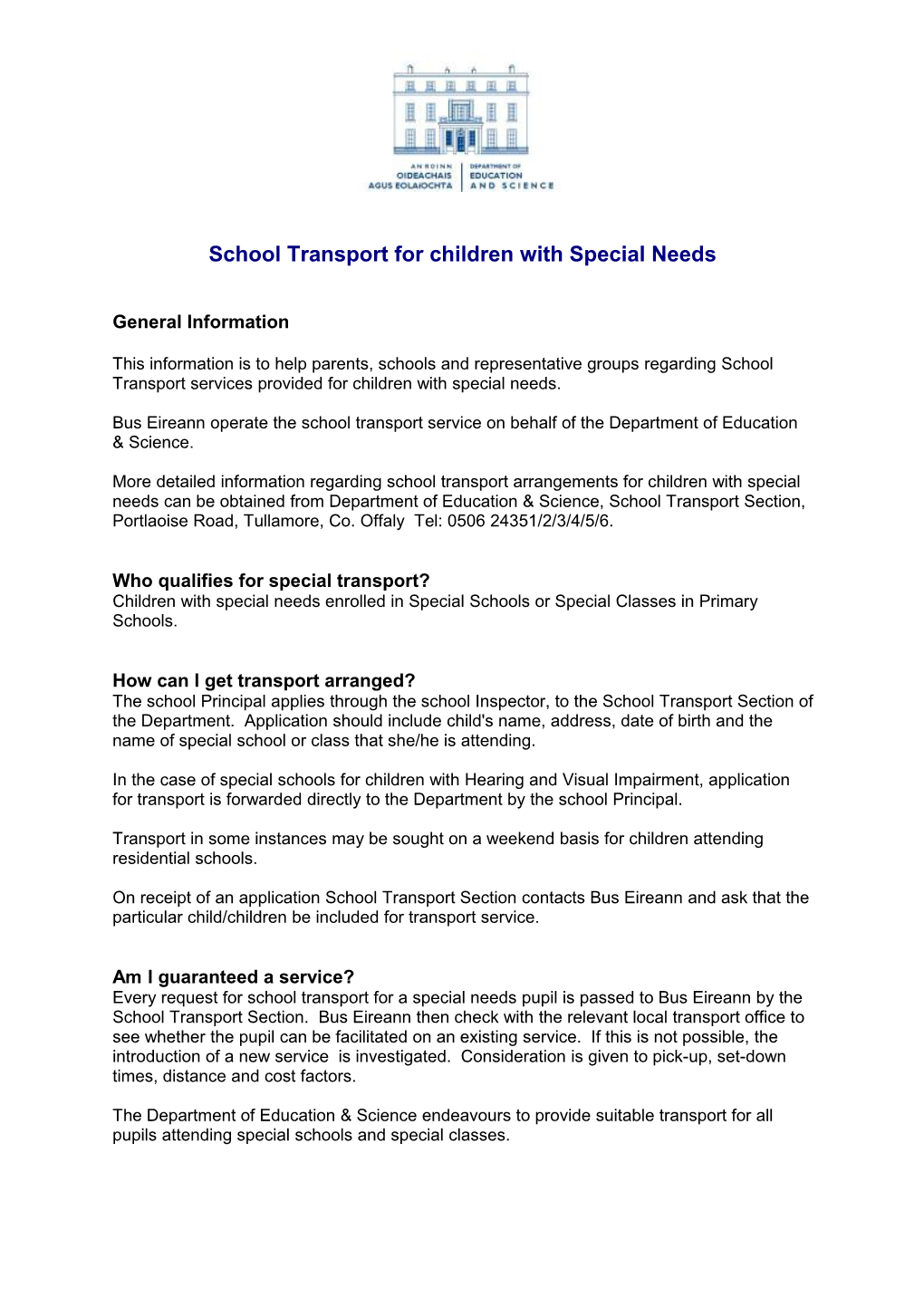 School Transport for Children with Special Needs