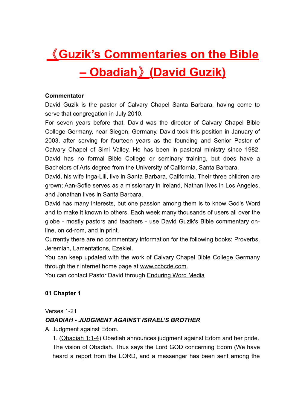 Guzik Scommentarieson the Bible Obadiah (David Guzik)