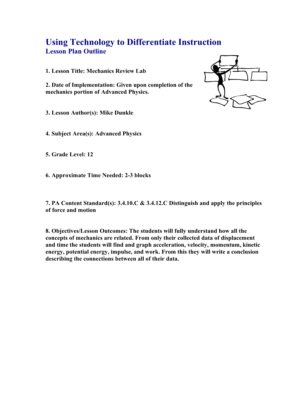 1. Lesson Title: Mechanics Review Lab