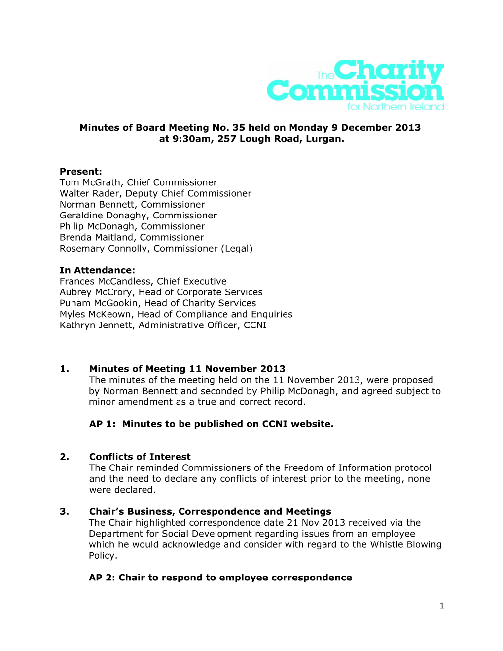 Minutes of Board Meeting No. 35 Held on Monday 9 December 2013