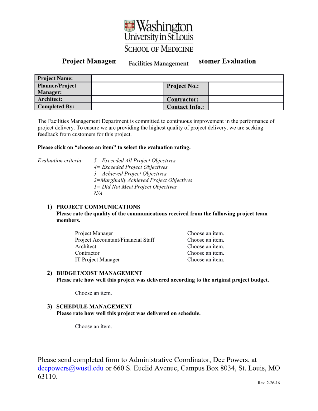 Project Management & Project Delivery Customer Evaluation