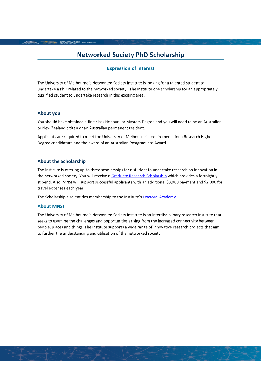 Networked Society Phd Scholarship