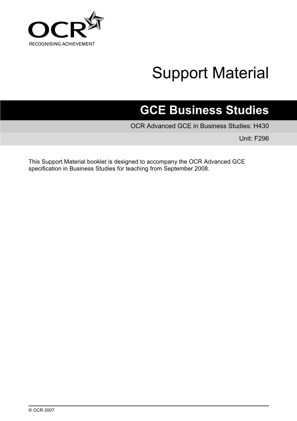 OCR Advanced GCE in Business Studies: H430