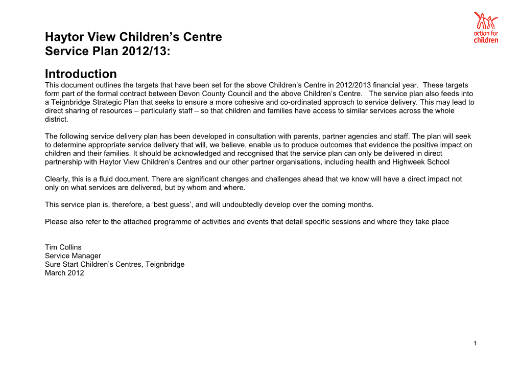 Children's Centre Service Plan 2012/13