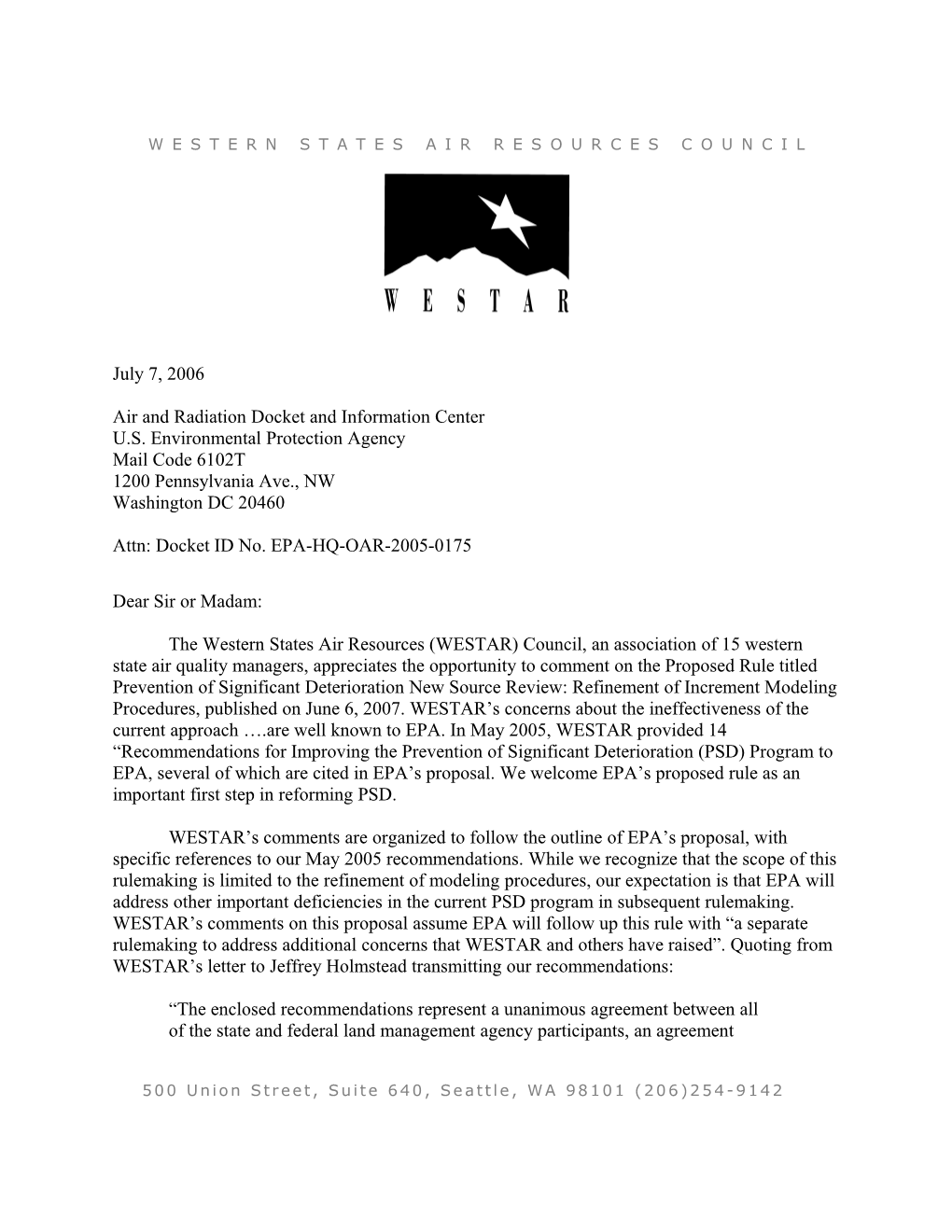 Attn: Docket ID No. EPA-HQ-OAR-2006-0888