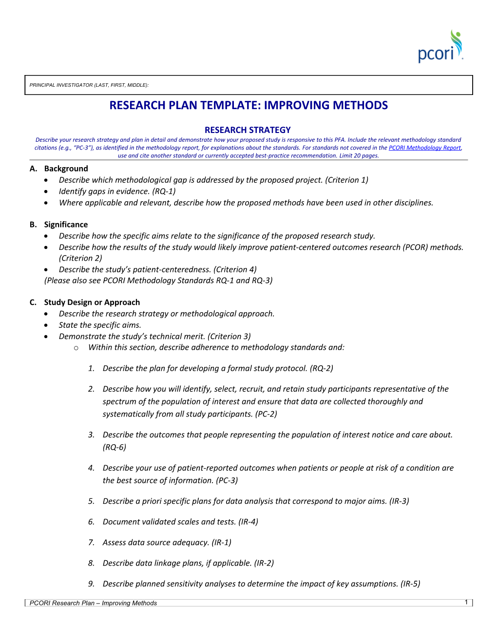 Research Plan Template: Improving Methods