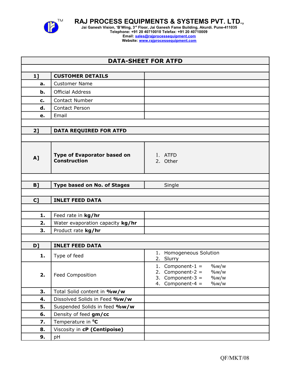 Data-Sheet for Evaporator