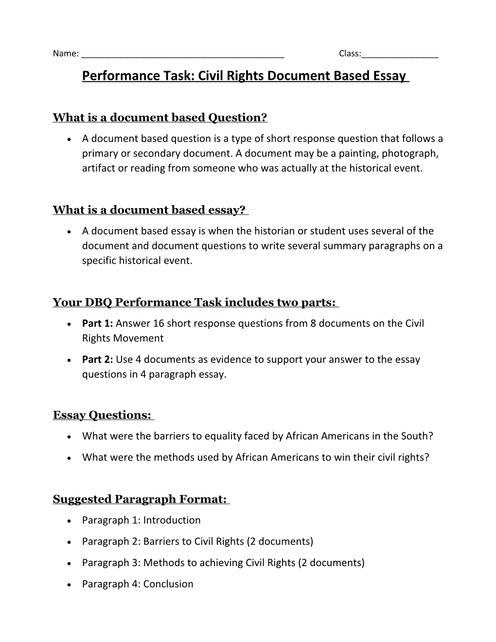 Performance Task: Civil Rights Document Based Essay