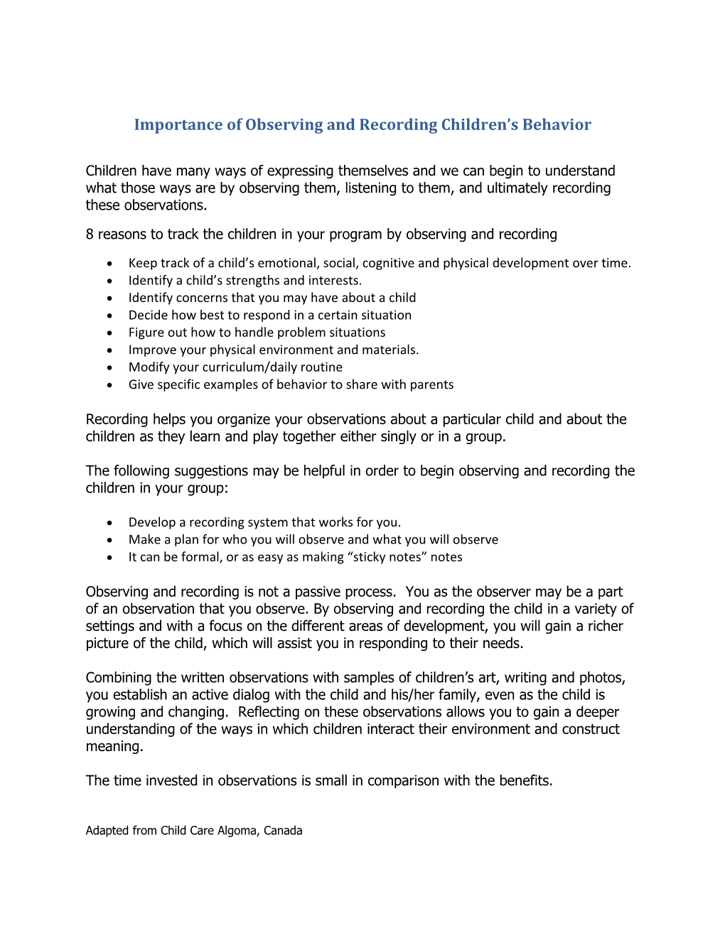 Importance of Observing and Recording Children S Behavior