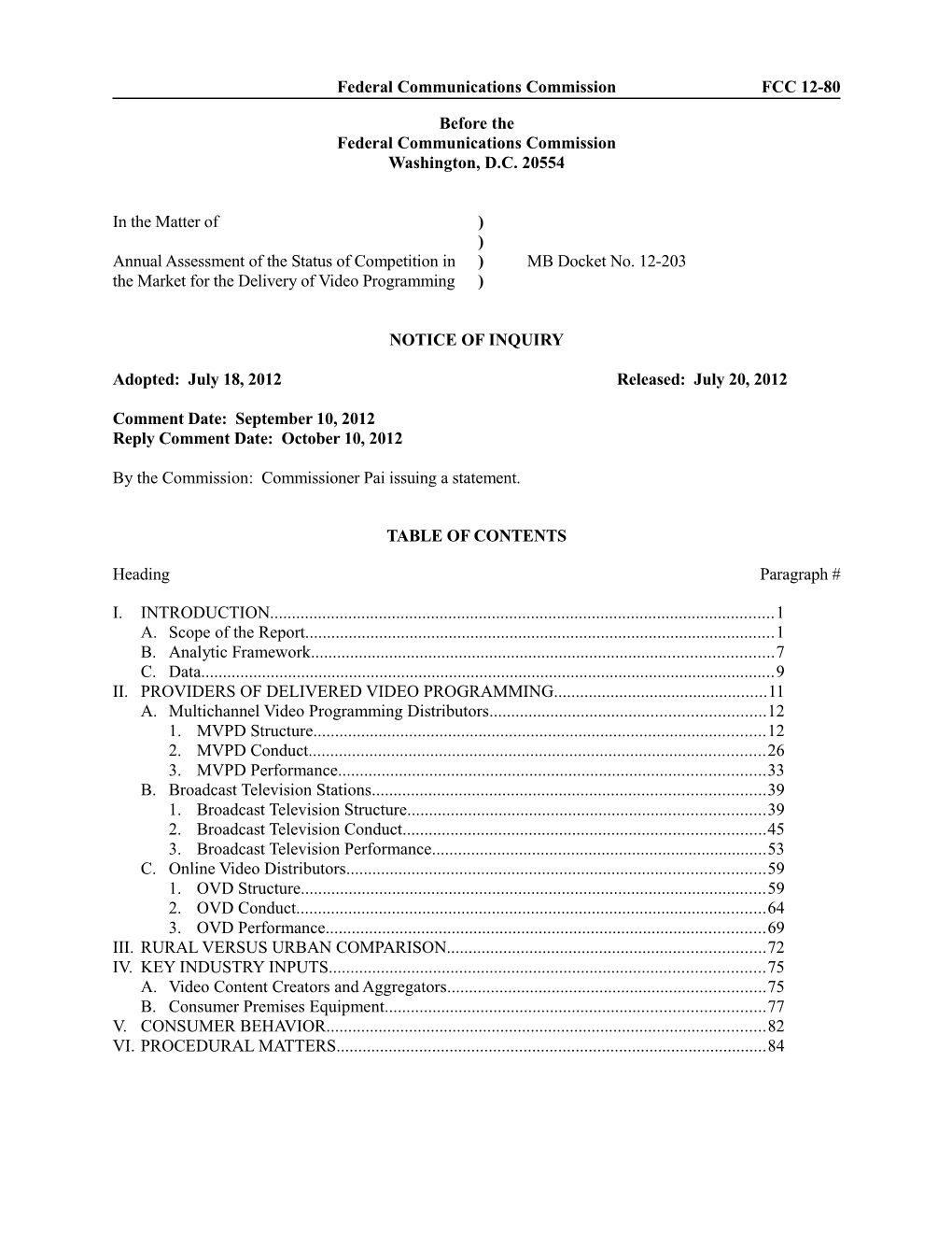 Federal Communications Commission FCC 12-80