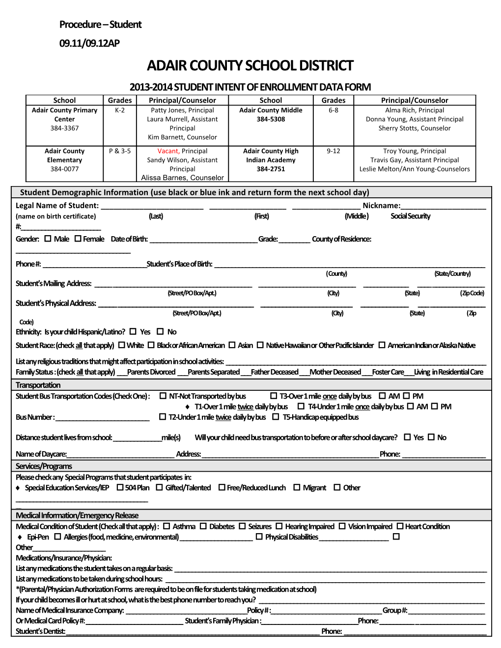 Students Adair County School District Procedure 09