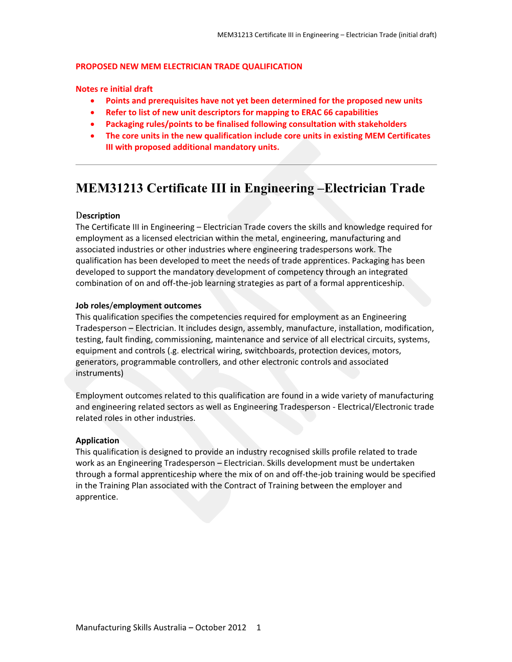 Proposed New Mem Electrician Trade Qualification