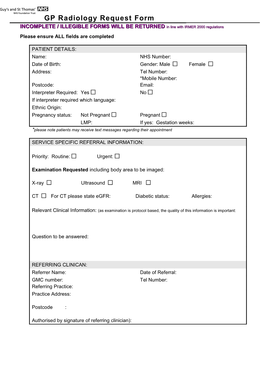 GP Radiology Request Form