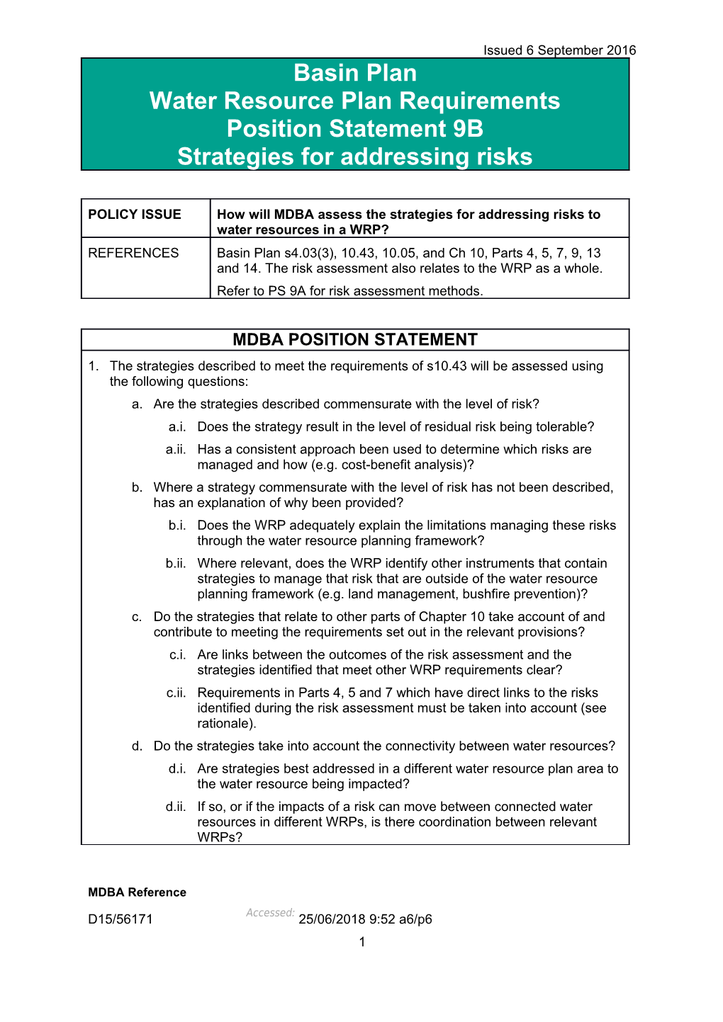 POSITION STATEMENT 9B: Risk Assessment Strategies