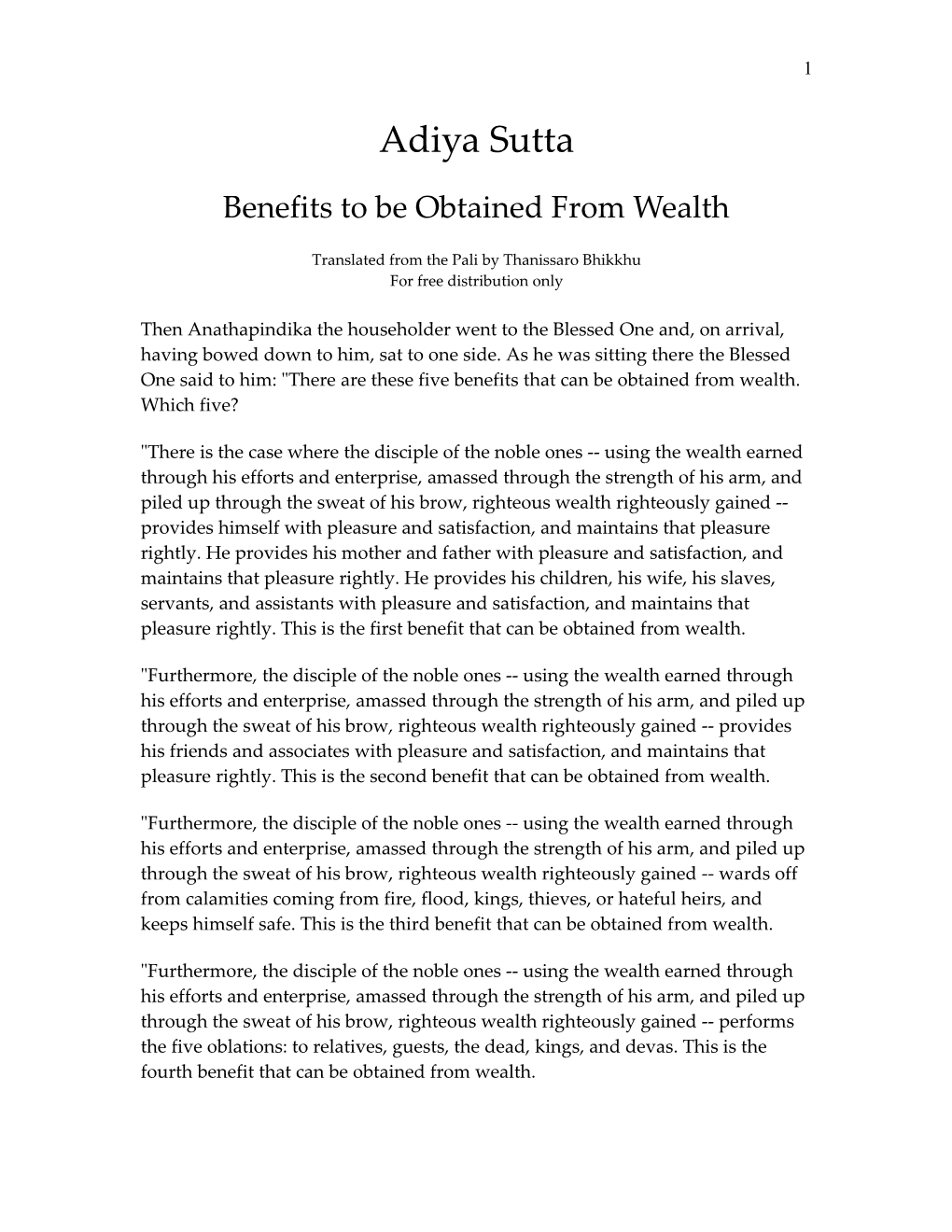 Benefits to Be Obtained from Wealth