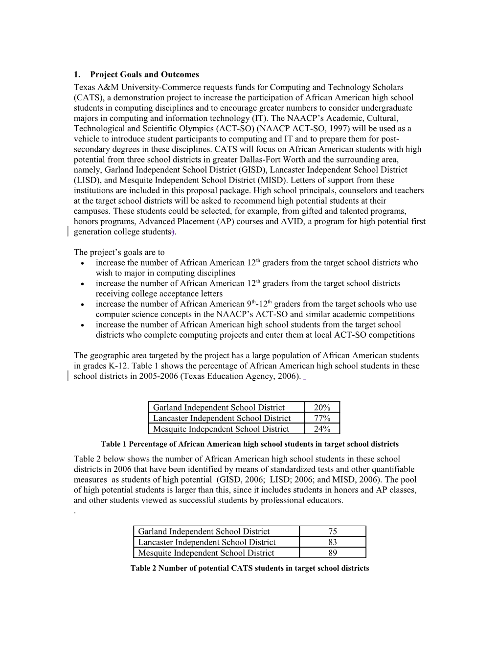 1. Project Goals and Outcomes