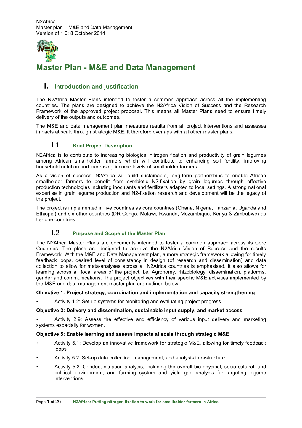 Master Plan - M&E and Data Management