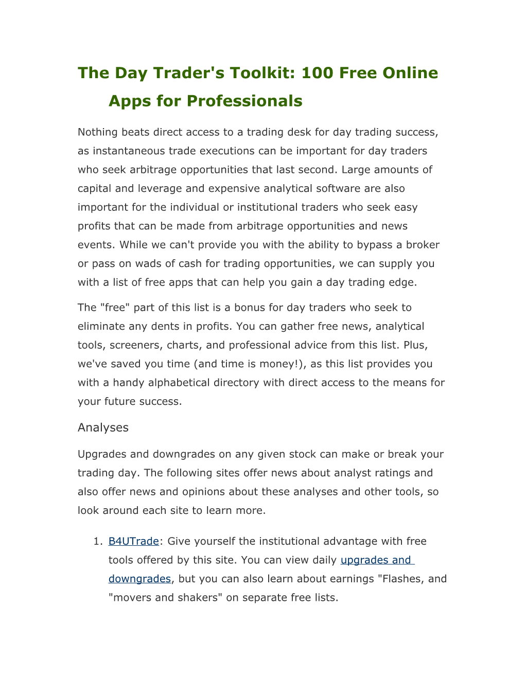 The Day Trader's Toolkit: 100 Free Online Apps for Professionals