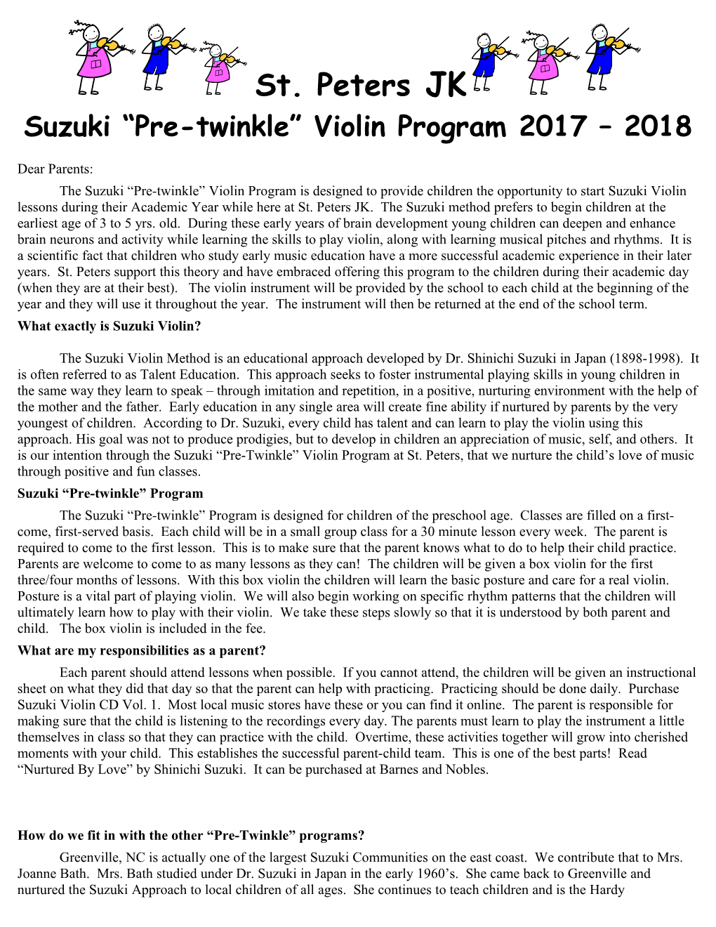 Suzuki Pre-Twinkle Violin Program 2017 2018
