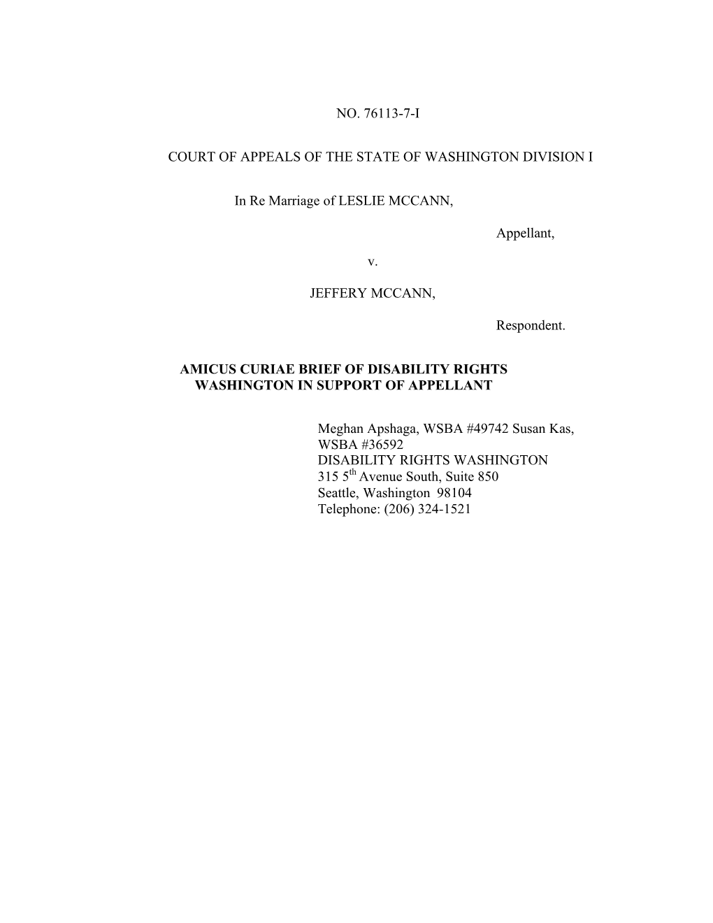 Court of Appeals of the State of Washington Division I
