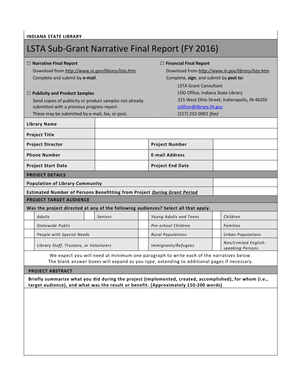 LSTA Sub-Grant Narrative Final Report (FY 2016)