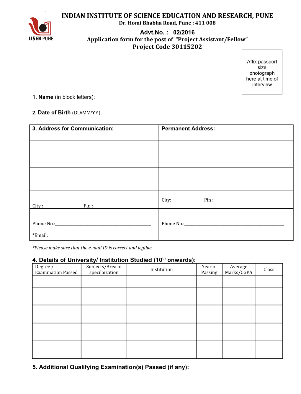 Place: Signature of the Applicant