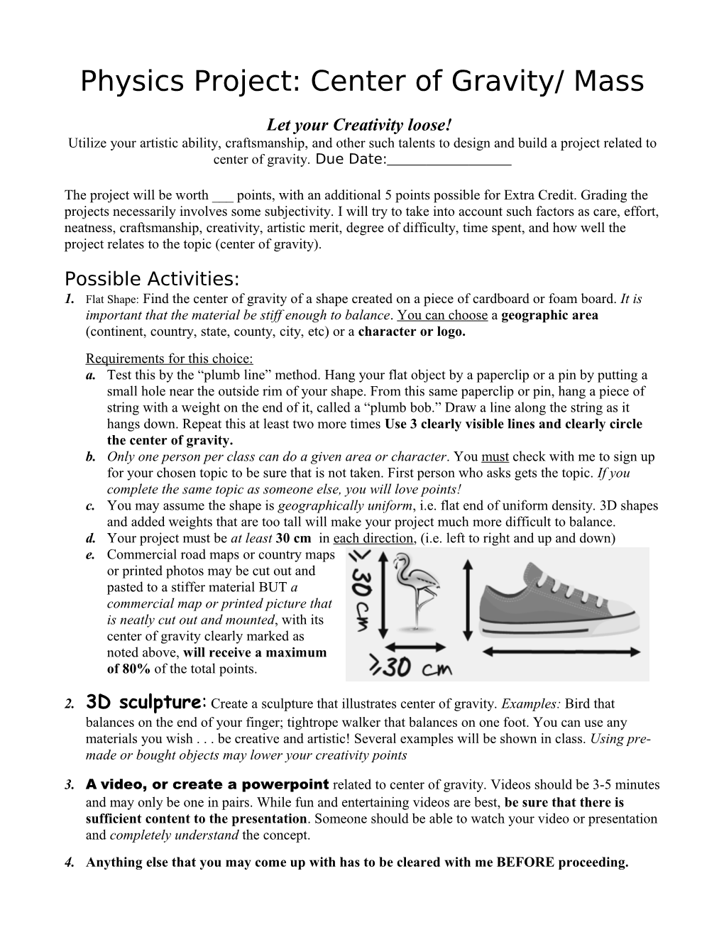 Physics Home Lab Activity: Center of Gravity